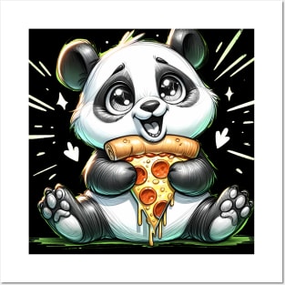 Cute Panda Bear Eating Pizza Posters and Art